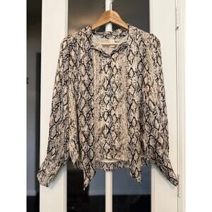 NWT Joie Women's Snake Print Tie Neck Balloon Sleeve Button Up Blouse Size XS